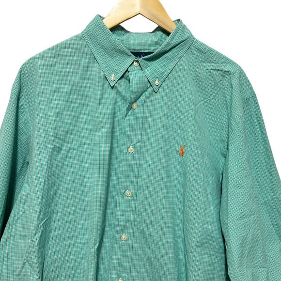 Ralph Lauren Men Button Down Shirt XXL Green Plaid Custom Fit Preppy Classic - Picture 3 of 6